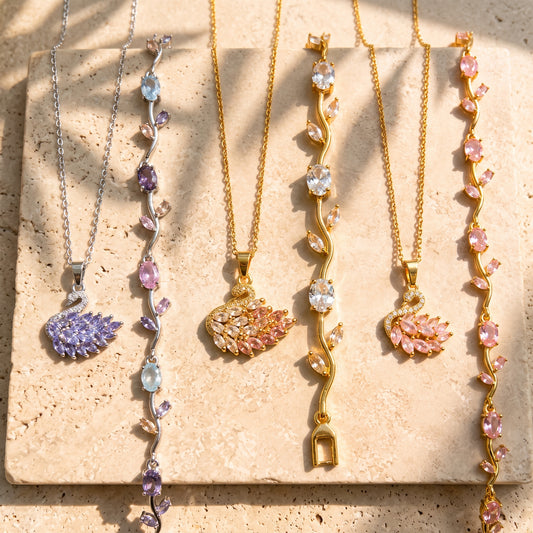 Swan Pendant Necklace & Tulip Vine Bracelet Bundle